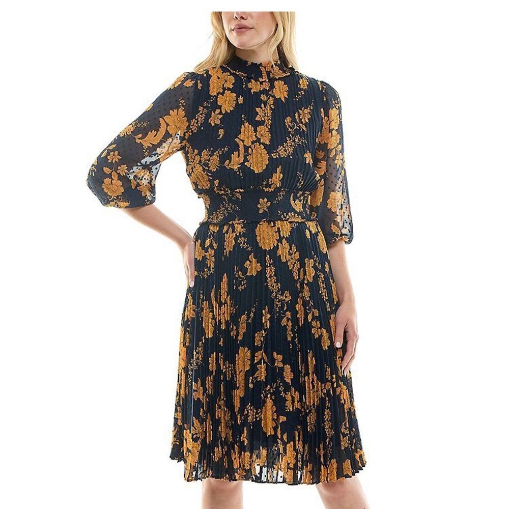 Nanette Lepore 3/4 Sleeve Pleated Dress
